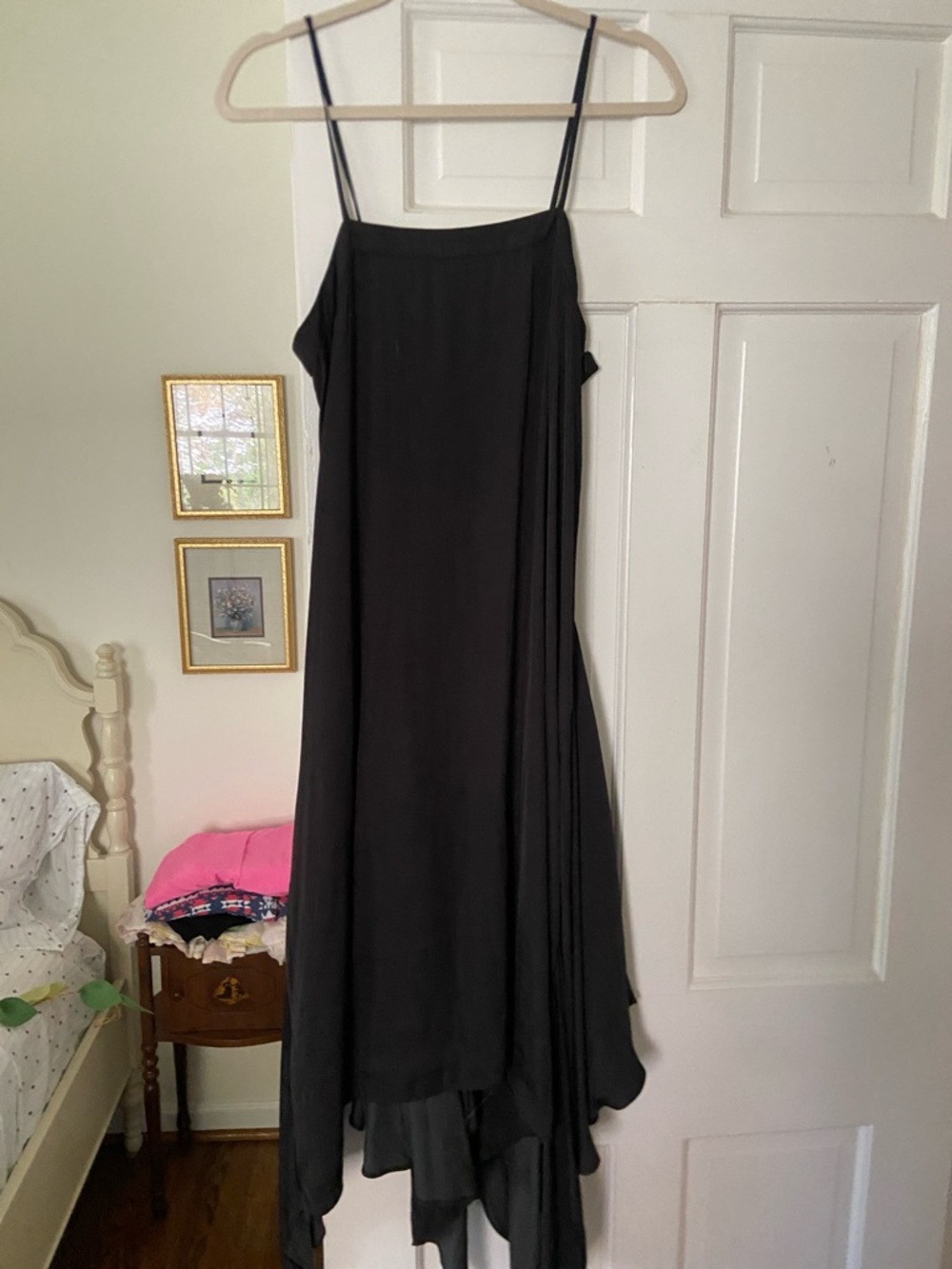 Black Asymmetrical Slip Dress with Spaghetti Straps by urban outfitters